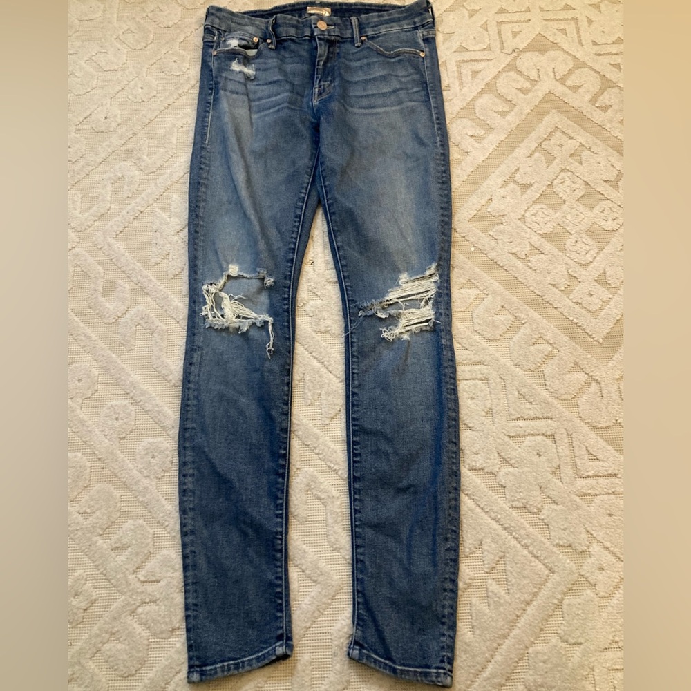 MOTHER High Rise Ripped Jeans - Light Blue - Picture 2 of 6